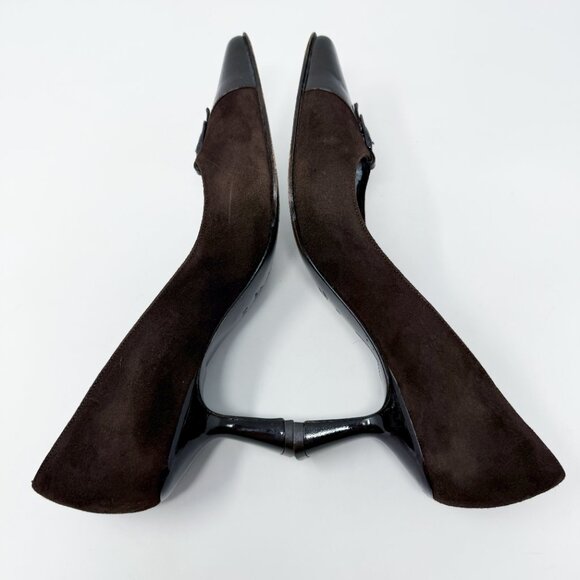 Vintage 90s Battaglia Brown Suede & Patent Leather Pointy Toe Heels Size EU 38 - Picture 5 of 10